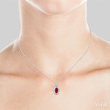 5x3 MM Oval Shape Ruby and 1/20 Ctw Single Cut Diamond Halo Precious Pendant with Chain in 10K White Gold
