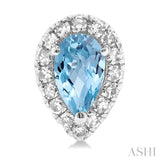 5x3 MM Pear Shape Aquamarine and 1/8 Ctw Single Cut Diamond Halo Semi-Precious Stud Earrings in 14K White Gold