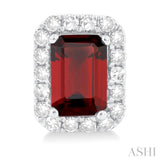 6x4 MM Octagonal Shape Garnet and 1/4 Ctw Round Cut Diamond Halo Semi-Precious Stud Earrings in 10K White Gold