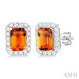 6x4 MM Octagonal Shape Citrine and 1/4 Ctw Round Cut Diamond Halo Semi-Precious Stud Earrings in 10K White Gold