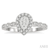 1/3 Ctw Lattice Pear Shape Lovebright Round Cut Diamond Engagement Ring in 14K White Gold