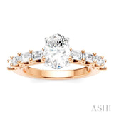 7/8 Ctw Oval Shape Emerald and Round Cut Diamond Semi-Mount Engagement Ring in 14K Rose and White Gold