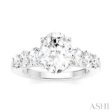 1 Ctw Oval Shape Oval and Round Cut Diamond Semi-Mount Engagement Ring in 14K White Gold