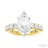 7/8 Ctw Marquise Shape Round Cut Diamond Semi-Mount Engagement Ring in 14K Yellow and White Gold