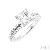 1/20 Ctw Princess Shape Round Cut Diamond Semi-Mount Engagement Ring in 14K White Gold