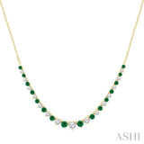 1.7 MM - 3 MM Round Shape Emerald and 3/4 Ctw Round Cut Diamond Precious Riviera Necklace in 14K Yellow Gold