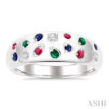 1/20 Ctw Round Cut Gemstone Mosaic Precious Fashion Wide Band in 14K White Gold