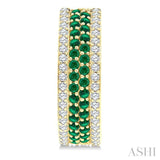 5/8 Ctw Twin Row 1.50MM Round Cut Emerald and Round Cut Diamond Precious Hoop Earring in 14K Yellow Gold