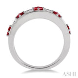 2.5 MM Princess Cut Ruby and 1/6 Ctw Round Cut Diamond Precious Band in 14K White Gold
