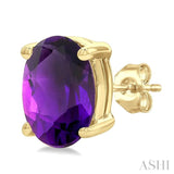 7X5 MM Oval Cut Amethyst Semi-Precious Stud Earring in 14K Yellow Gold
