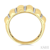 1/10 Ctw Bold Puffed Rib Round Cut Diamond Pirouette Fashion Wide Band in Yellow Gold Vermeil