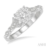 1/2 Ctw Marquise Shank Circular Mount Lovebright Round Cut Diamond Ring in 14K White Gold