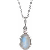 Platinum 8x6 mm Natural Rainbow Moonstone & .03 CT Natural Diamond 16-18