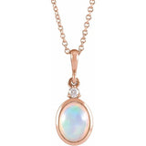 14K Rose Gold 6x4 mm Natural Ethiopian Opal & .015 CT Natural Diamond 16-18" Necklace