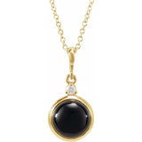 14K Yellow Gold 6 mm Natural Black Onyx & .03 CT Natural Diamond Cabochon 16-18" Necklace