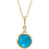 14K Yellow Gold 6 mm Natural Turquoise & .03 CT Natural Diamond Cabochon 16-18" Necklace