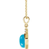 14K Yellow Gold 6 mm Natural Turquoise & .03 CT Natural Diamond Cabochon 16-18" Necklace