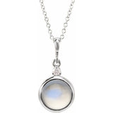 14K White Gold 6 mm Natural Rainbow Moonstone & .03 CT Natural Diamond Cabochon 16-18" Necklace
