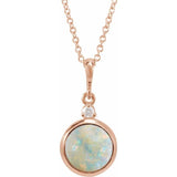 14K Rose Gold 6 mm Natural White Opal & .03 CT Natural Diamond Cabochon 16-18" Necklace