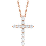 14K Rose Gold 3/8 CTW Lab-Grown Diamond Cross 16-18" Necklace