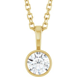14K Yellow Gold 1/4 CT Lab-Grown Diamond Bezel-Set Solitaire 16-18" Necklace