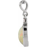 14K White Gold 12x10 mm Natural White Opal & .03 CT Natural Diamond Cabochon Pendant