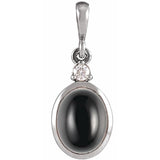 Platinum 12x10 mm Natural Black Onyx & .03 CT Natural Diamond Cabochon Pendant