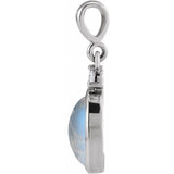 14K White Gold 10x8 mm Natural Rainbow Moonstone & .03 CT Natural Diamond Cabochon Pendant