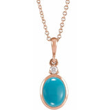14K Rose Gold 9x7 mm Natural Turquoise & .03 CT Natural Diamond 16-18