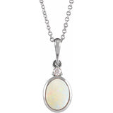 Platinum 5x3 mm Natural White Opal & .03 CT Natural Diamond 16-18" Necklace