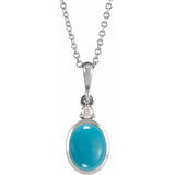 Sterling Silver 5x3 mm Natural Turquoise & .03 CT Natural Diamond 16-18" Necklace