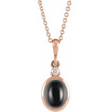 14K Rose Gold 5x3 mm Natural Black Onyx & .03 CT Natural Diamond 16-18" Necklace