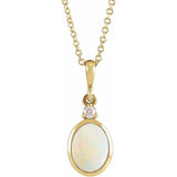 14K Yellow Gold 5x3 mm Natural White Opal & .03 CT Natural Diamond 16-18" Necklace