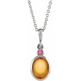 14K White Gold 6x4 mm Natural Citrine & Natural Pink Tourmaline 16-18" Necklace