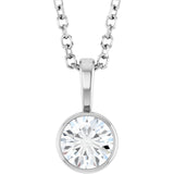 Sterling Silver 1/3 CT Natural Diamond Bezel-Set Solitaire 16-18" Necklace