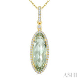 16X6 MM Evoque Gemstone Oval Shape Green Amethyst and 1/5 Ctw Round Cut Diamond Semi-Precious Pendant With Chain in 10K Yellow Gold