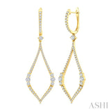 1 3/8 Ctw Elongated Open Window Marquise Shape Dangler Round Cut Diamond Fashion Earring in 14K Yellow Gold