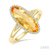 16X6 MM Evoque Gemstone Oval Shape Citrine and 1/6 Ctw Round Cut Diamond Semi-Precious Ring in 10K Yellow Gold