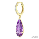 14X6 MM Evoque Gemstones Pear Shape Amethyst and 1/10 Ctw Round Cut Diamond Semi-Precious Earrings in 14K Yellow Gold