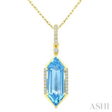 16X6 MM Hexagon Shape Blue Topaz and 1/10 Ctw Round Cut Diamond Semi-Precious Pendant With Chain in 10K Yellow Gold