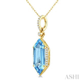 16X6 MM Hexagon Shape Blue Topaz and 1/10 Ctw Round Cut Diamond Semi-Precious Pendant With Chain in 10K Yellow Gold