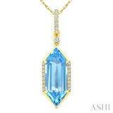 16X6 MM Hexagon Shape Blue Topaz and 1/10 Ctw Round Cut Diamond Semi-Precious Pendant With Chain in 10K Yellow Gold