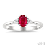 1/20 Ctw Oval Cut 6X4 MM Ruby and Round Cut Diamond precious Ring in 10K White Gold