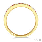2.3 MM Round Shape Ruby and 1/4 Ctw Round Cut Diamond Precious Wedding Band in 14K Yellow Gold
