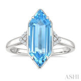 16X6 MM Evoque Gemstones Hexagon Shape Blue Topaz and 1/20 Ctw Round Cut Diamond Semi-Precious Ring in 10K White Gold