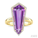 22X9 MM Evoque Gemstones Shield Shape Amethyst and 1/4 Ctw Round Cut Diamond Semi-Precious Ring in 14K Yellow Gold