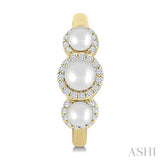 3MM & 4MM Cultured Pearl and 1/4 Ctw Round Cut Diamond Halo Half Hoop Earrings in 14K Yellow Gold