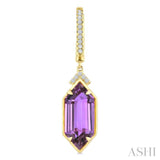 14X6 MM Evoque Gemstones Hexagon Shape Amethyst and 1/6 Ctw Round Cut Diamond Semi-Precious Earrings in 14K Yellow Gold