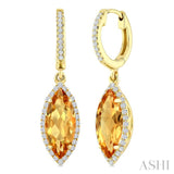 12X5 MM Evoque Gemstones Marquise Shape Citrine and 1/3 Ctw Round Cut Diamond Semi-Precious Earrings in 10K Yellow Gold