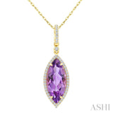 16X7 MM Marquise Shape Amethyst and 1/5 Ctw Round Cut Diamond Semi-Precious Pendant With Chain in 10K Yellow Gold